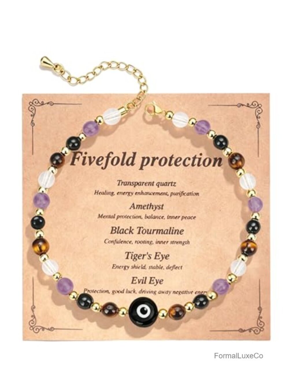 Evil Eye Crystal Healing Bracelet Amethyst Rose Quartz Adjustable
